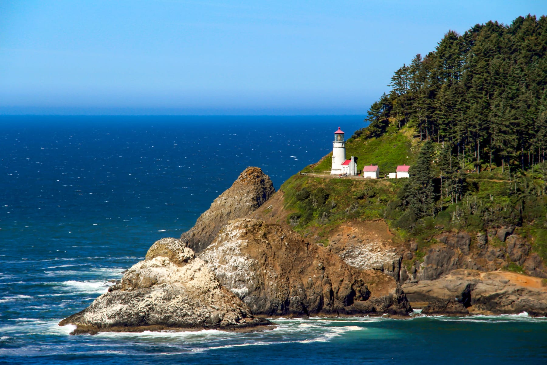 Heceta Head Lighthouse above the Pacific Ocean on the Oregon Coast