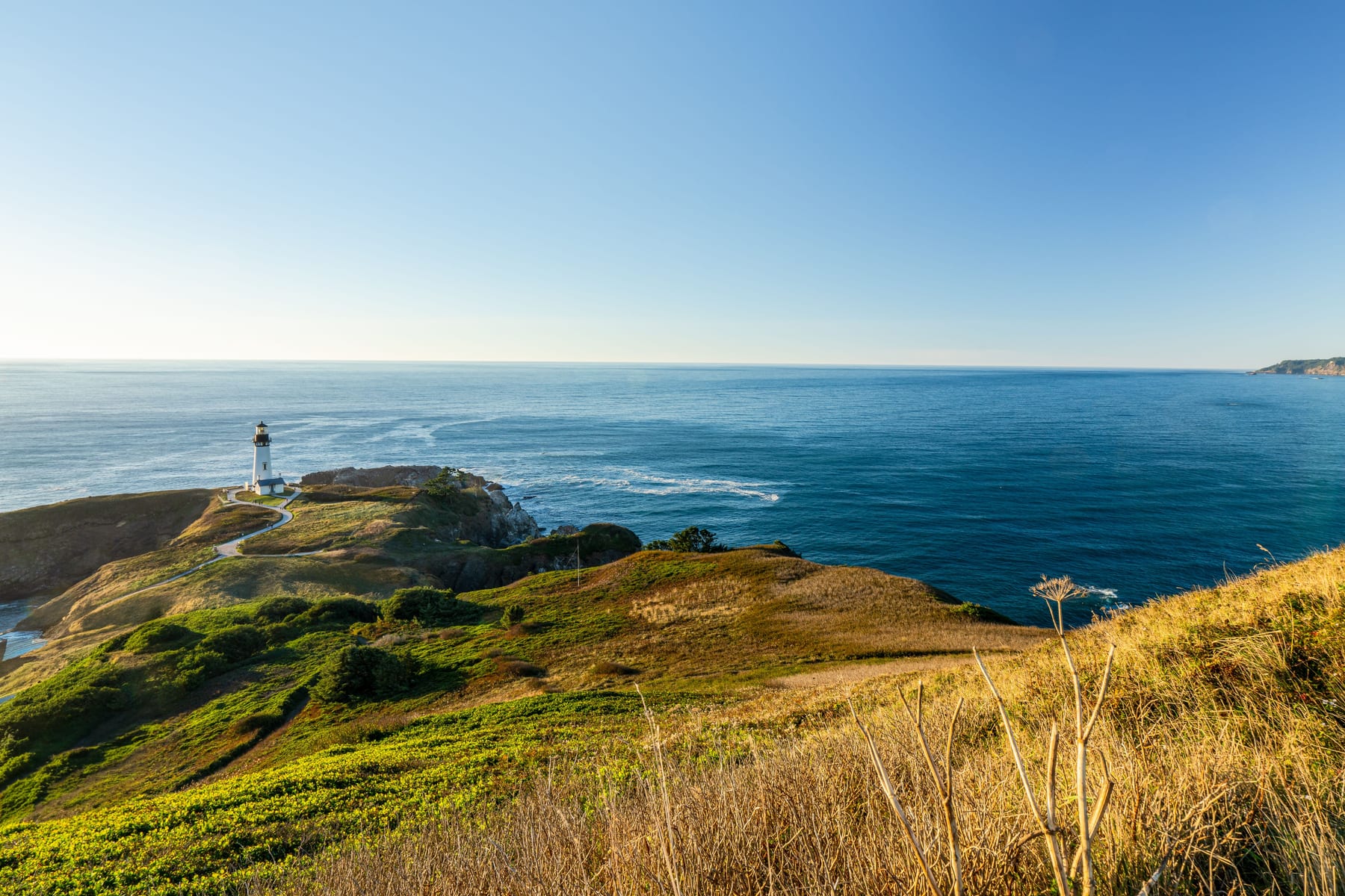 Yaquina Head Lighthouse overlooking the Pacific Ocean near Newport, Oregon